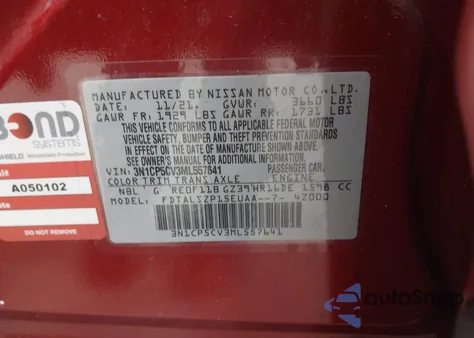 2021 Nissan Kicks Sv Xtronic Cvt from USA, damaged, VIN 3N1CP5CV3ML557641